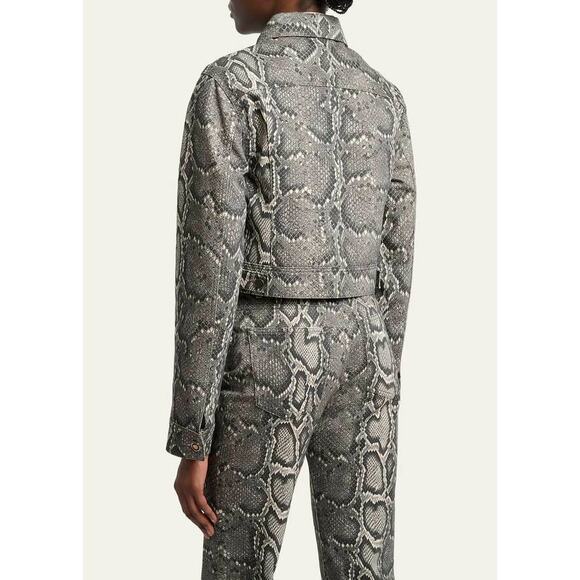 Gabriela Hearst Bronte Snakeskin Print Crop Denim Jacket in Greyscale S - Picture 2 of 4